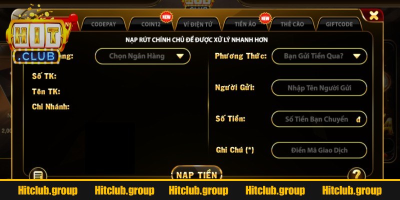 Nạp rút tiền Hitclub -  Tài khoản cần được xác thực